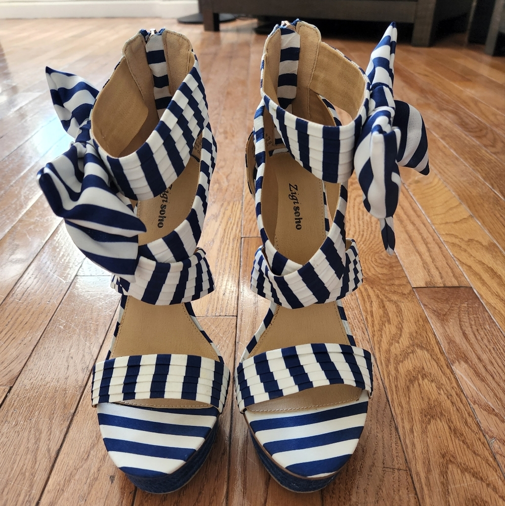 Zigi Soho Blue and White Stripe Platform High Heels